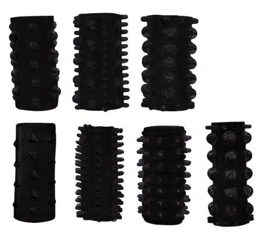 Набор из 7 черных насадок PENIS SLEEVES SET - Dream Toys - в Копейске купить с доставкой
