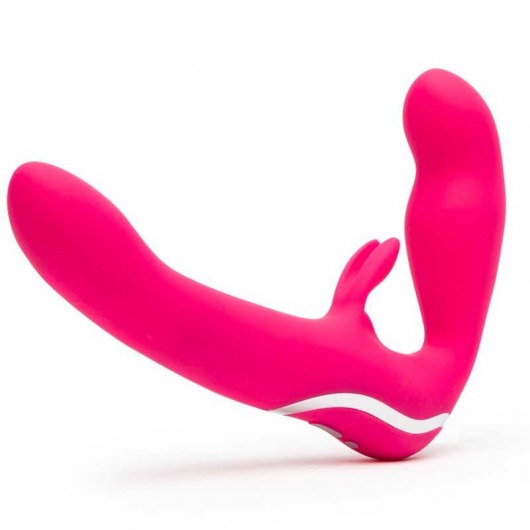Ярко-розовый безремневой страпон Rechargeable Vibrating Strapless Strap-On - Happy Rabbit - купить с доставкой в Копейске
