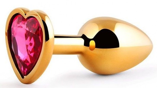 Золотистая анальная пробка с малиновым кристаллом-сердечком - 7 см. - Anal Jewelry Plug - купить с доставкой в Копейске