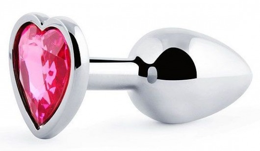 Серебристая анальная пробка с малиновым кристаллом-сердечком - 7 см. - Anal Jewelry Plug - купить с доставкой в Копейске