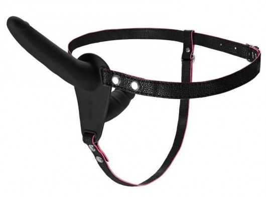 Черный страпон на ремнях с вагинальной пробкой - 15 см. - ToyFa - купить с доставкой в Копейске