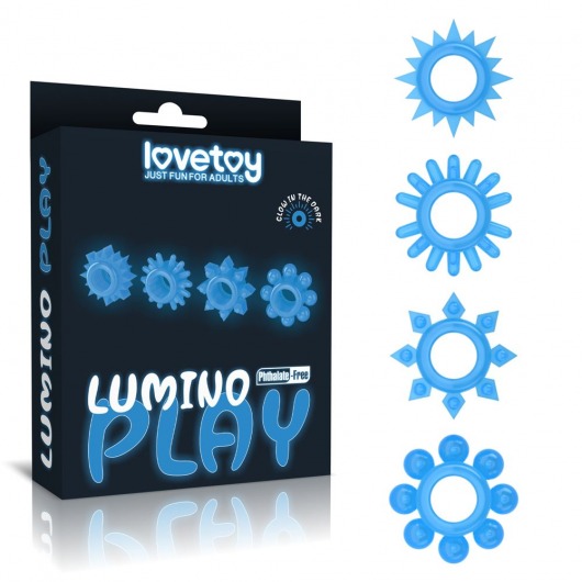 Набор из 4 голубых, светящихся в темноте эрекционных колец Lumino Play - Lovetoy - в Копейске купить с доставкой