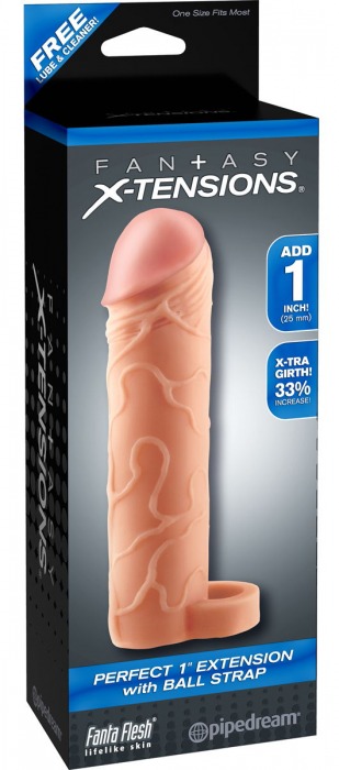 Телесная насадка с кольцом Perfect 1 Extension with Ball Strap - 17 см. - Pipedream - в Копейске купить с доставкой