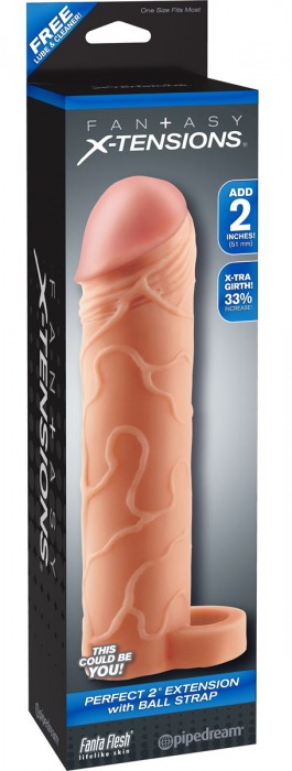 Телесная насадка с кольцом Perfect 2  Extension with Ball Strap - 19 см. - Pipedream - в Копейске купить с доставкой
