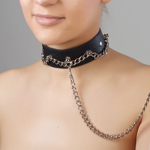 Чёрный ошейник из натуральной кожи - Sitabella - купить с доставкой в Копейске