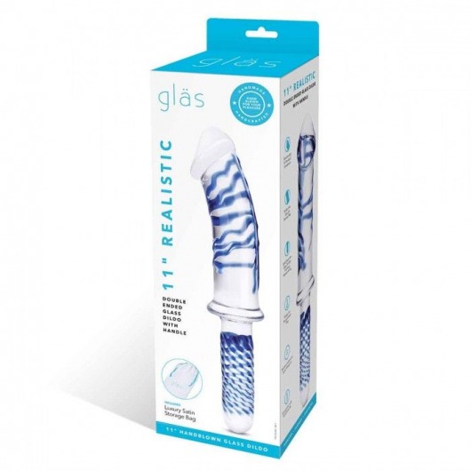 Прозрачно-синий двусторонний стимулятор 11  Realistic Double Ended Dildo - 28 см. - Glas