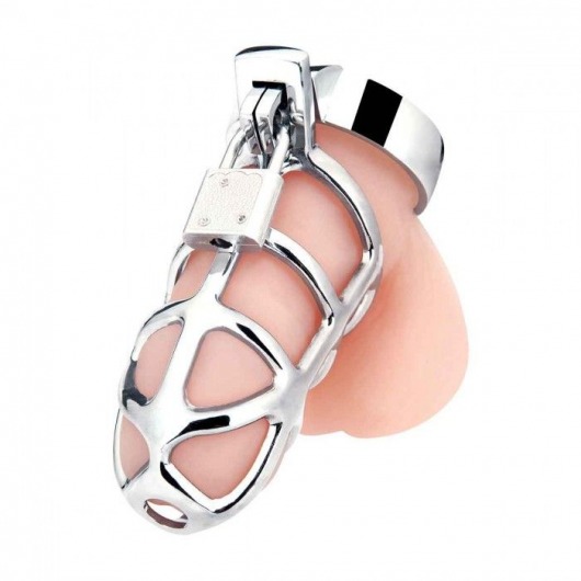 Серебристая металлическая клетка для члена с замком Enslave Cock Cage - BlueLine - купить с доставкой в Копейске