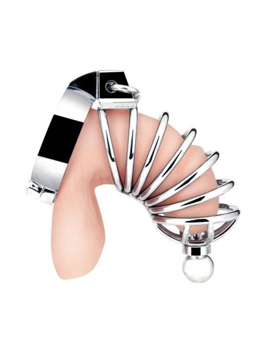 Серебристая клетка для члена Urethral Play Cage - BlueLine - купить с доставкой в Копейске