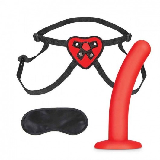Красный поясной фаллоимитатор Red Heart Strap on Harness   5in Dildo Set - 12,25 см. - Lux Fetish - купить с доставкой в Копейске