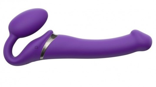 Фиолетовый безремневой вибрострапон Vibrating Bendable Strap-On - size L - Strap-on-me - купить с доставкой в Копейске