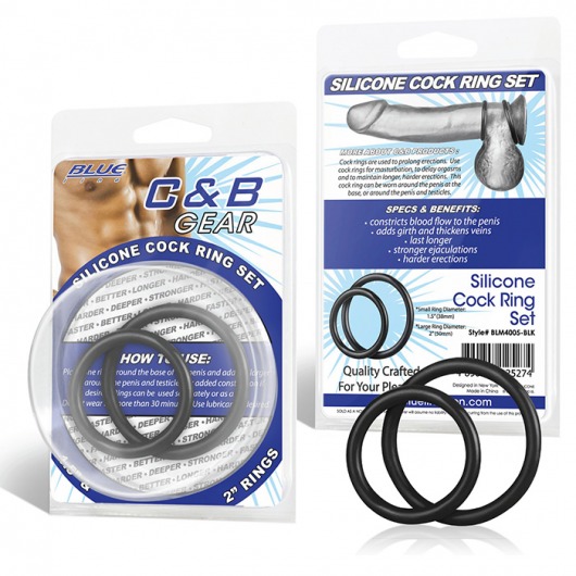 Набор из двух черных силиконовых колец разного диаметра SILICONE COCK RING SET - BlueLine - в Копейске купить с доставкой