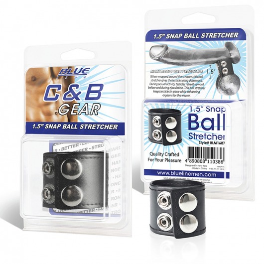 Хомут-утяжка для мошонки из искусственной кожи на клепках SNAP BALL STRETCHER - BlueLine - купить с доставкой в Копейске
