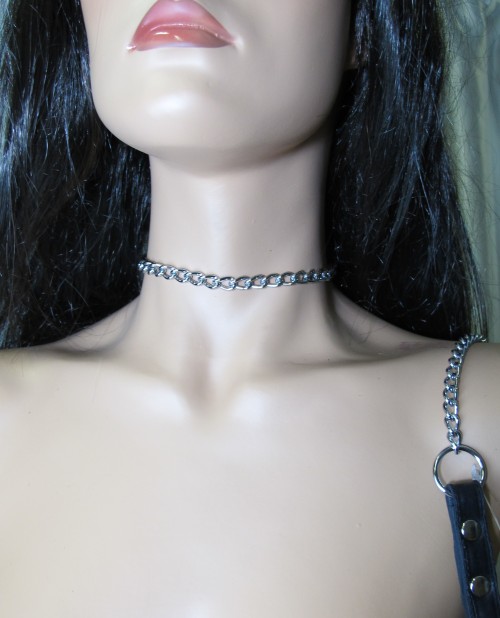 Металлический поводок с кожаной ручкой - БДСМ Арсенал - купить с доставкой в Копейске