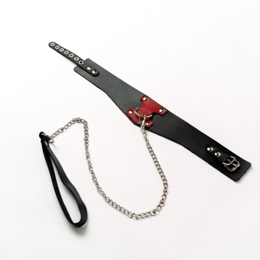Черный широкий ошейник с красным декором и поводком - Crazy Handmade - купить с доставкой в Копейске