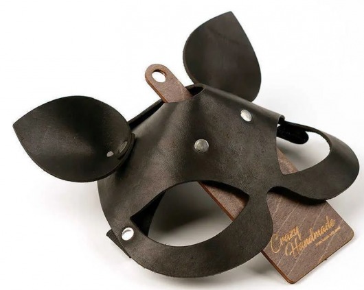 Черная кожаная маска  Кошка  с маленькими ушками - Crazy Handmade - купить с доставкой в Копейске