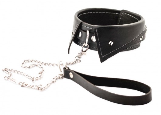 Черный ошейник-воротничок с металлическим поводком - Crazy Handmade - купить с доставкой в Копейске