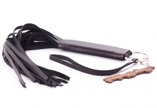 Черная кожаная плеть с удобной ручкой - 50 см. - Crazy Handmade - купить с доставкой в Копейске