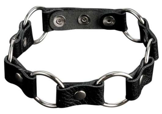 Кожаный черный ошейник с кольцами - Sitabella - купить с доставкой в Копейске