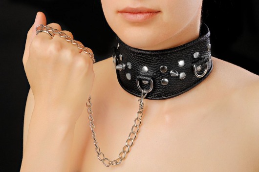 Чёрный ошейник из кожи - Sitabella - купить с доставкой в Копейске