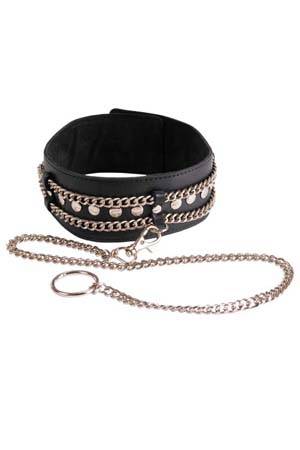 Чёрный ошейник с цепочками и поводком - Sitabella - купить с доставкой в Копейске