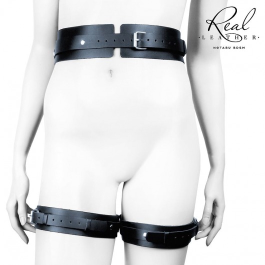 Черный кожаный пояс с гартерами - S-M - Notabu - купить с доставкой в Копейске