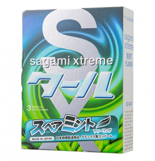 Презервативы Sagami Xtreme Mint с ароматом мяты - 3 шт. - Sagami - купить с доставкой в Копейске