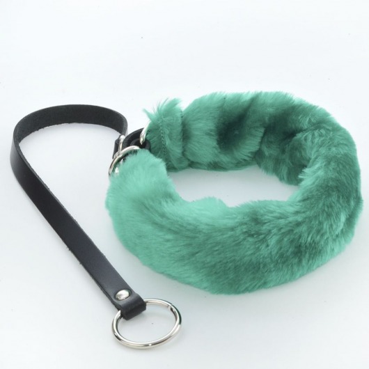 Зеленый меховой ошейник с кожаным поводком - Sitabella - купить с доставкой в Копейске