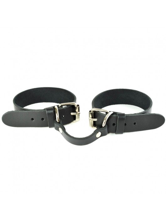 Черные кожаные наручники со съемной красной опушкой - Sitabella - купить с доставкой в Копейске