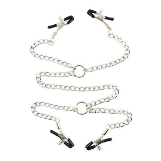 Серебристые зажимы для сосков и половых губ на тонкой цепочке - Notabu - купить с доставкой в Копейске