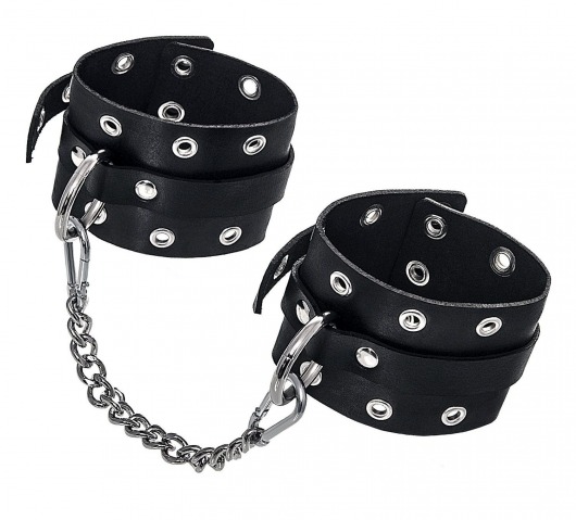 Черные кожаные однослойные оковы с люверсами - Pecado - купить с доставкой в Копейске