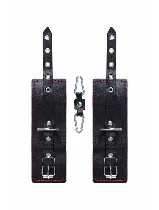 Черные кожаные однослойные наручники с контрастной строчкой - Pecado - купить с доставкой в Копейске