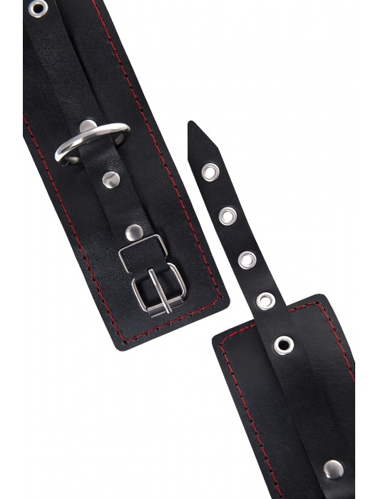 Черные кожаные однослойные наручники с контрастной строчкой - Pecado - купить с доставкой в Копейске