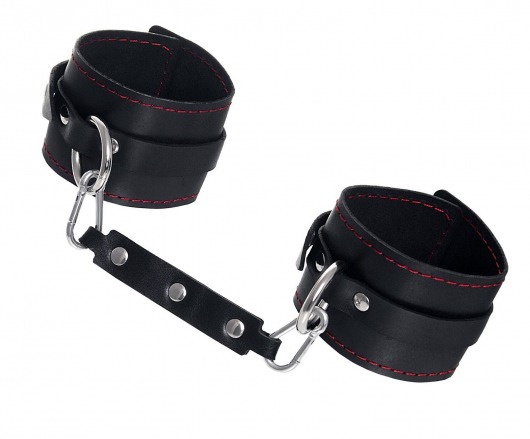 Черные кожаные однослойные оковы с контрастной строчкой - Pecado - купить с доставкой в Копейске
