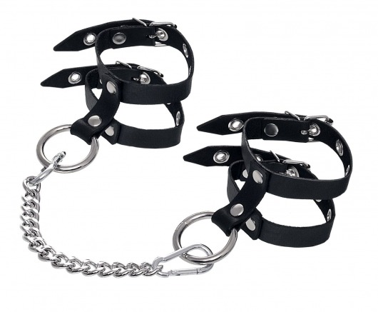 Черные однослойные кожаные оковы из двух ремешков - Pecado - купить с доставкой в Копейске