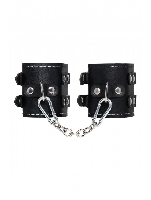 Черные кожаные наручники с двумя ремнями и красной подкладкой - Pecado - купить с доставкой в Копейске