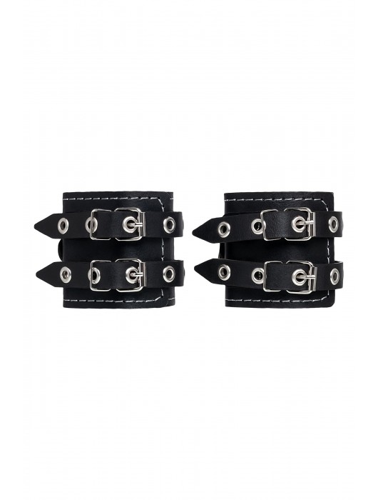 Черные кожаные наручники с двумя ремнями и красной подкладкой - Pecado - купить с доставкой в Копейске