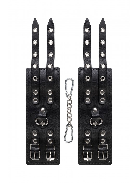 Черные кожаные наручники с двумя ремнями и красной подкладкой - Pecado - купить с доставкой в Копейске