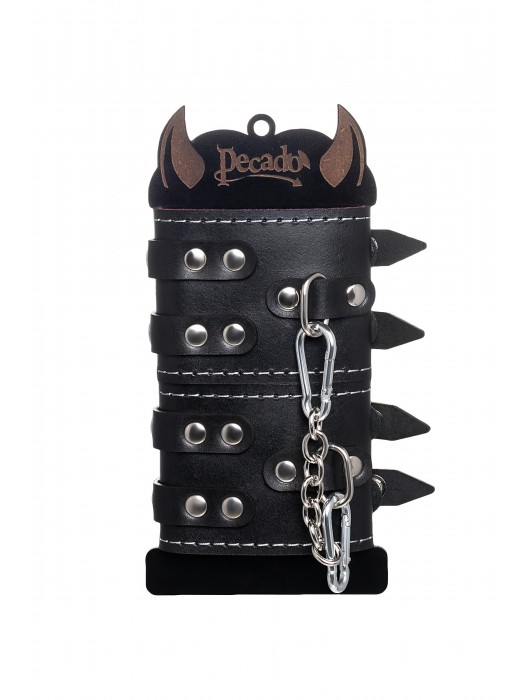Черные кожаные наручники с двумя ремнями и красной подкладкой - Pecado - купить с доставкой в Копейске