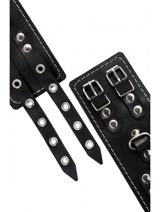 Черные кожаные наручники с двумя ремнями и красной подкладкой - Pecado - купить с доставкой в Копейске