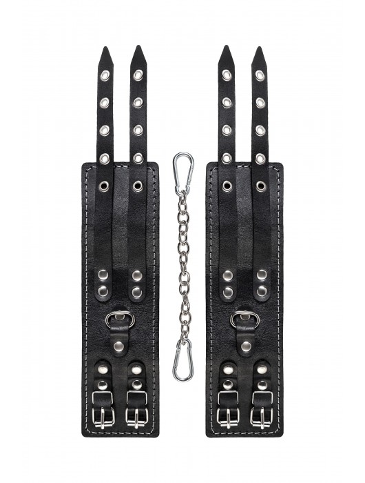 Черные кожаные оковы с двумя ремнями и красной подкладкой - Pecado - купить с доставкой в Копейске
