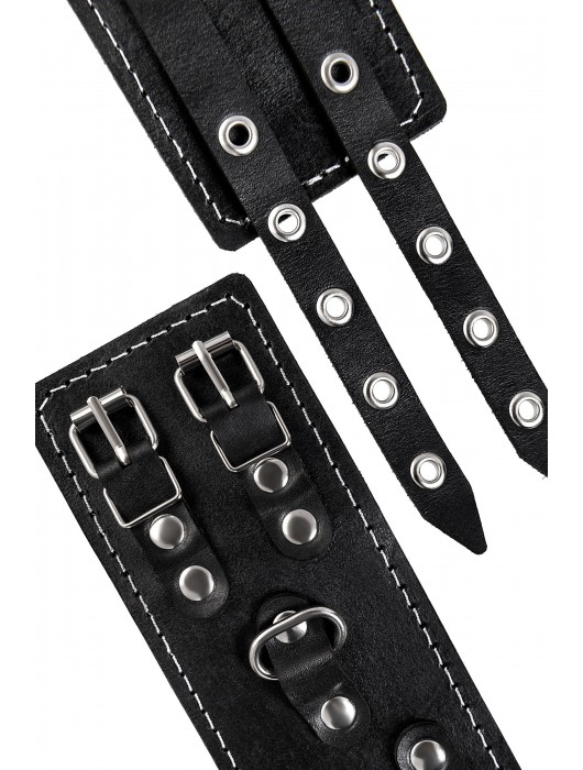 Черные кожаные оковы с двумя ремнями и красной подкладкой - Pecado - купить с доставкой в Копейске