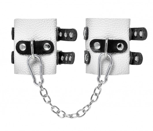 Бело-черные наручники с двумя ремешками и люверсами - Pecado - купить с доставкой в Копейске