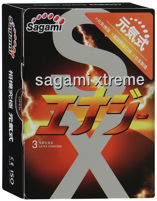 Презервативы Sagami Xtreme ENERGY с ароматом энергетика - 3 шт. - Sagami - купить с доставкой в Копейске