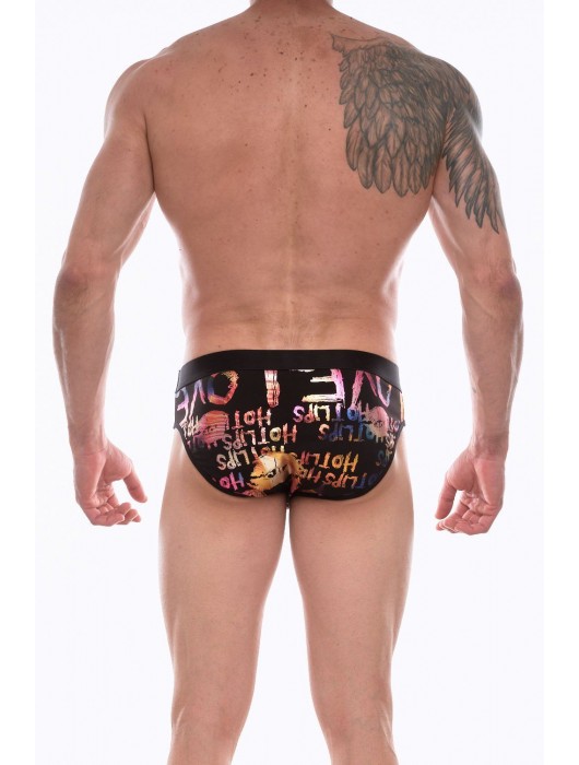 Черные трусы-брифы с блестящим принтом в виде надписей и губ - Don Moris купить с доставкой