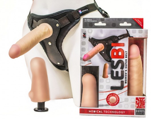 Телесный страпон Harness LESBI с вагинальной пробкой - 16,5 см. - LOVETOY (А-Полимер) - купить с доставкой в Копейске