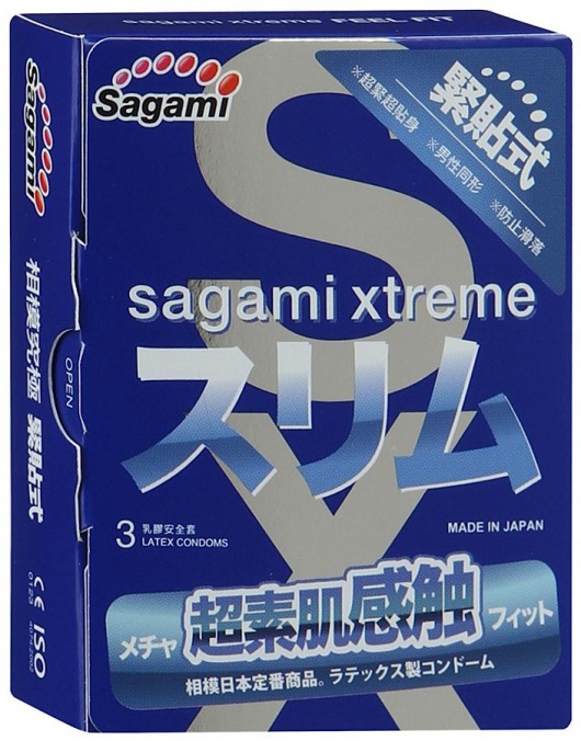 Розовые презервативы Sagami Xtreme FEEL FIT 3D - 3 шт. - Sagami - купить с доставкой в Копейске