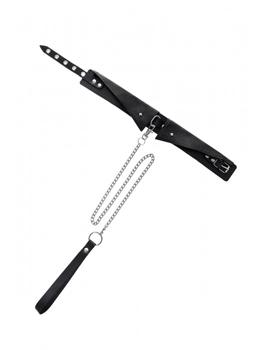 Черный кожаный ошейник-воротник с поводком - Pecado - купить с доставкой в Копейске