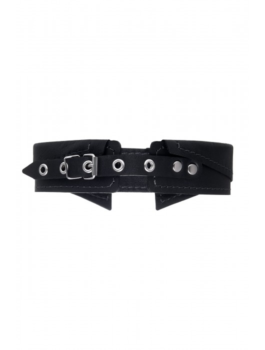 Черный кожаный ошейник-воротник с поводком - Pecado - купить с доставкой в Копейске