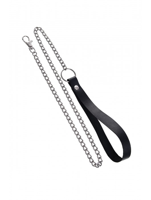 Черный кожаный ошейник-воротник с поводком - Pecado - купить с доставкой в Копейске