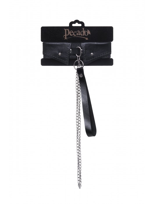 Черный кожаный ошейник-воротник с поводком - Pecado - купить с доставкой в Копейске